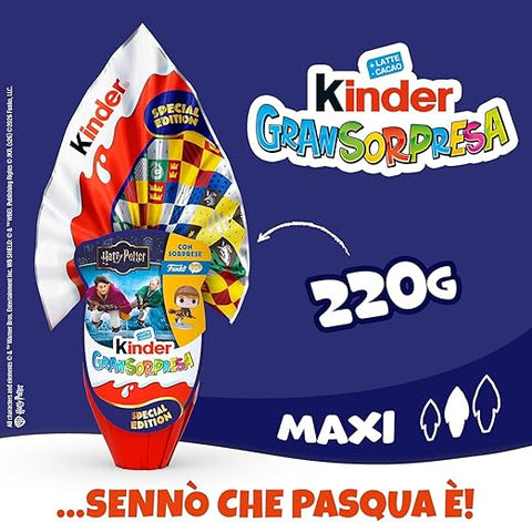 Kinder GranSorpresa Maxi Harry Potter Œuf de Pâques, édition spéciale avec figurine Funko Pop surprise, chocolat au lait Finissimo, 220 g