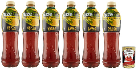 Fuze Tea Lot De 6 Bouteilles Jetables En Pet Sans Sucre Citron Avec Une Note De Citronnelle - Sans Alcool - Bouteille Pet Jetable De 1,25 L + Polpa Di Pomodoro Italian Gourmet Polpa Di Pomodoro 400 G
