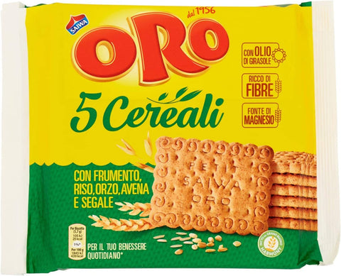 6x Oro Saiwa 5 Cereali Biscuits Aux Céréales Avec Blé, Riz, Orge, Avoine Et Biscuits De Seigle 100% Biscuits Italiens 400g