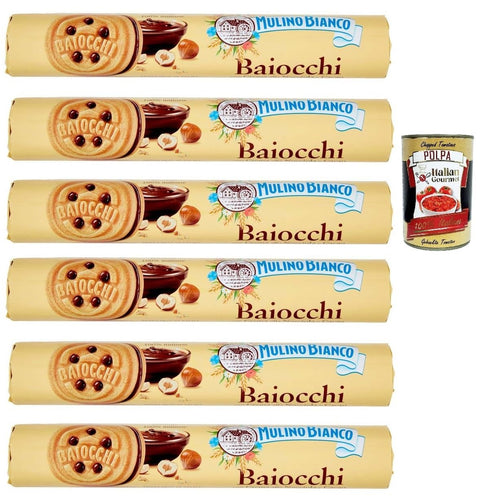 Mulino Bianco, Biscotti Baiocchi Farciti Con Crema Alla Nocciola E Cacao, Biscuits Farcis De Crème Noisette Et De Cacao, Tubo 6x 168 + Italian Gourmet Polpa 400g