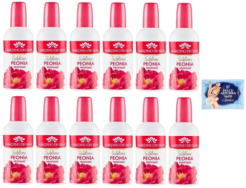 Giardino Dei Sensi Profumo Sublime Peonia Lot De 12 Parfums Pour Femme Pivoine Surélevée 100 Ml + 1 Sachet De Talc Felce Azzurra 100 G
