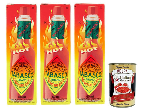 Lot De 3 Sauces Tabasco Habanero - Pour Les Sauces Tabasco Les Plus Tranchantes, Les Piments Habanero Sont Traités 60 Ml + Italian Gourmet Polpa Di Pomodoro 400 G