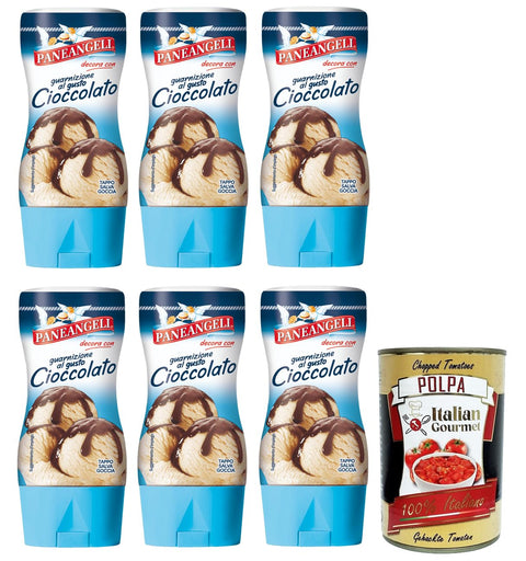 Paneangeli Salsa Di Guarnizione Al Gusto Cioccolato Lot De 6 Sauce Pour Garniture Au Chocolat 200 G + Boîte De 400 G