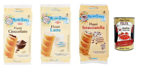 Mulino Bianco Flauti, Snacks Au Chocolat, Stracciatella Et Lait Pour Goûter Sucré Entre 3 X 280 G + Polpa Italien Gourmet 400 G