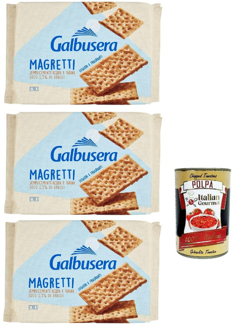 Galbusera Magretti Cracker Con 1,5 % Di Grassi Con Farina Di Tipo 2, Cracker Avec 1,5 % De Graisse Avec Farine De Type 2, 3 X 380 G + Italian Gourmet Polpa 400 G
