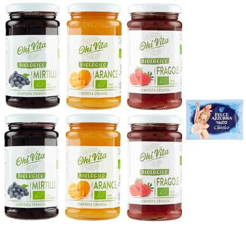Ohi Vita Lot De 6 Paquets De Test Pour Confiture, Oranges, Fraises, Myrtilles, Compote De Fruits Crémeux, Pot De 250 G + 1 Sachet De Talc Felce Azzurra 100 G