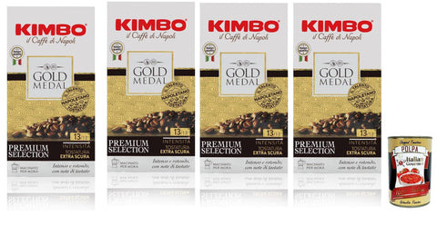 Kimbo Gold Medal, Caffe' Italiano, Caffè Macinato, Italian Café Moulu, Convient Pour Cafetière Moka, Lot De 4x 250 Gr + Italian Gourmet Polpa 400g
