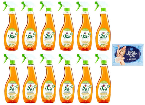 Chanteclair Vert Sgrassatore Lot De 12 Bouteilles De Lessive Universelle Arancia E Zenzero - Dégraissant Universel Orange Et Gingembre - 625 Ml + 1 Sachet De Talc Felce Azzurra - Sachet De 100 G