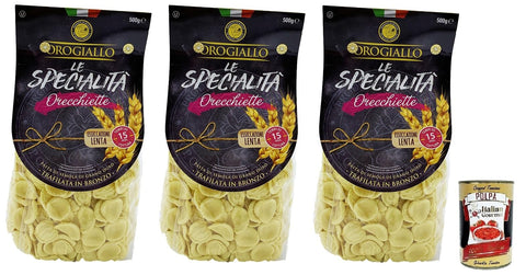 Oro Giallo Orecchiette Lot De 3 Pâtes Italiennes En Semoule De Blé Dur 500 G + Boîte De 400 G
