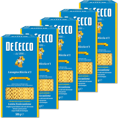 5 X De Cecco Lasagna Longue Doppia Riccia No. 1 Pâte Italienne 500 G