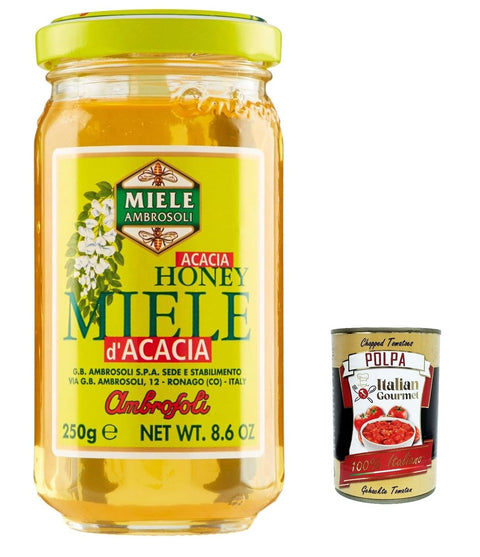 Ambrosoli Miele Acacia, Lot De 6 Crèmes À Tartiner Au Miel D'acacia 250 G + Polpa Italian Gourmet 400 G