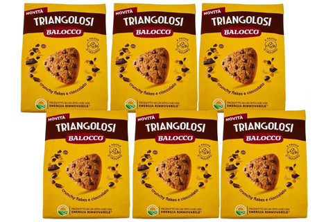 Balocco Triangolosi Biscuits triangulaires au chocolat croquants, 6 x 350 g, avec des éclats croquants et du chocolat.