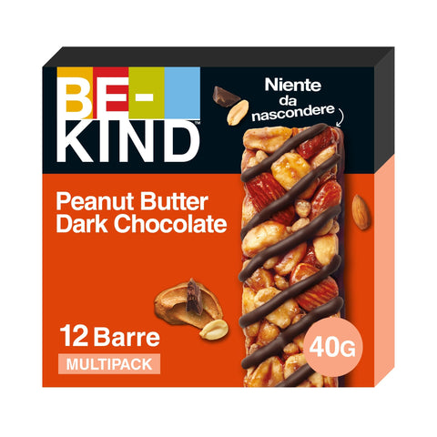 Be-Kind - Barres De Céréales Chocolat Noir Et Beurre De Cacahuètes - Grand Format Contenant 12 Barres De 40g