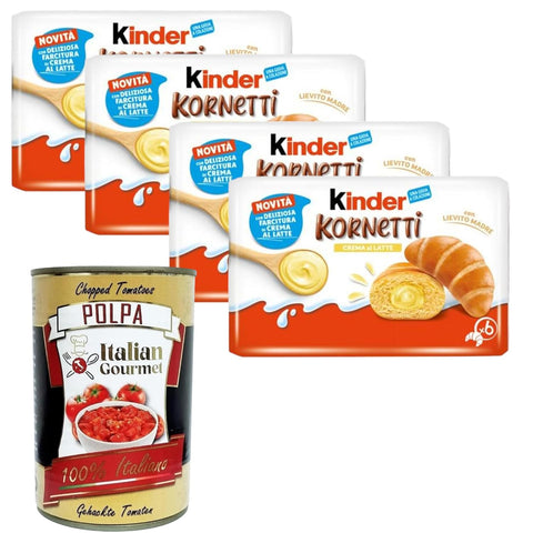 4x Kinder Kornetti Crema al Latte, Croissant fourré à la crème au lait, 270 g + Italian Gourmet polpa 400g