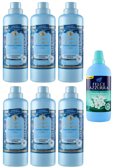 Tesori D'oriente Thalasso Therapy Ammorbidente Concentrato Assouplissant Concentré, 38 Lavages, 760 Ml + 1 Flacon D'adoucissant Concentré Felce Azzurra Au Musc Blanc, 24 Lavages, 600 Ml