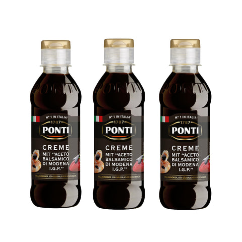 Ponti, Vinaigre Balsamique De Modène I.G.P. Glacé, Idéal Pour Toutes Les Recettes, Goût Plein Et Aigre-Doux Avec Une Acidité Modérée, 100% Made In Italy, 3x250 Ml