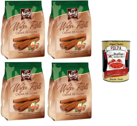Naty Premium Wafer Rolls Crème De Noisette Gaufrettes 4 X 100 G + Italian Gourmet Polpa 400 G