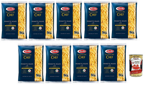 Barilla Selezione Oro Chef Pennette Rigate N.72 Lot De 9 Pâtes À Semoule De Blé Dur 100 % Céréales Italiennes 1 Kg + Boîte De 400 G