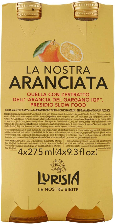 Lurisia Aranciata – Lot De 24 Bouteilles En Verre De 275 Ml Pour Boissons Non Alcoolisées, Fabriquées Avec Du Jus D'orange Italien Et De L'extrait D'orange Des Pouilles, Goût Doux