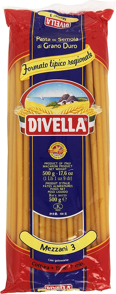 Lot De 10 Pâtes Divella 100 % Italienne Mezzani N° 3 Cuisson 7 Minutes 500 G
