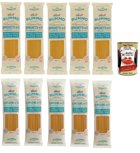 Rummo Pâtes, Spaghettis Et Linguines Sans Gluten, En Bronze, Sans Glutéine, Parfaits Pour Les Personnes Souffrant De La Maladie Cœliaque Ou D'intolérance Au Gluten, 10 X 400 G + Italian Gourmet Polpa