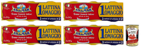 As Do Mar Tonno Trancio Intero All'olio Di Olio Di Oliva Lot De 12 Tranches Entières De Thon Dans Huile D'olive, Compacité, Boîte De 80 G + Boîte Italienne Gourmet Polpa Di Pomodoro 400 G