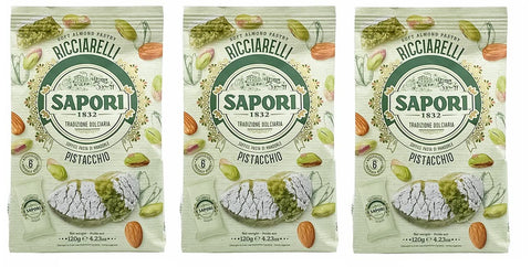 Sapori Ricciarelli Al Pistacchio Lot De 3 Pâtes D'amande Pistache Amande 120 G Sachets De Spécialités Italiennes De Noël 6 Portions Individuelles De 20 G