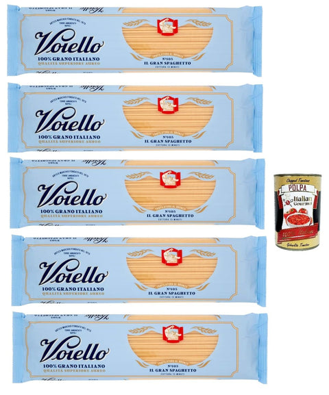 Voiello Pasta Il Gran Lot De 5 Pâtes Spaghetto 100 % Italiennes N105 500 G + Polpa Italian Gourmet 400 G