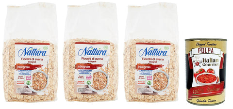 Náttúra Fiocchi Di Avena Integrali Bio Lot De 3 Flocons D'avoine À Grains Entiers Issus De L'agriculture Biologique, Sachet De 500 G + Boîte Italienne Gourmet Polpa Di Pomodoro 400 G