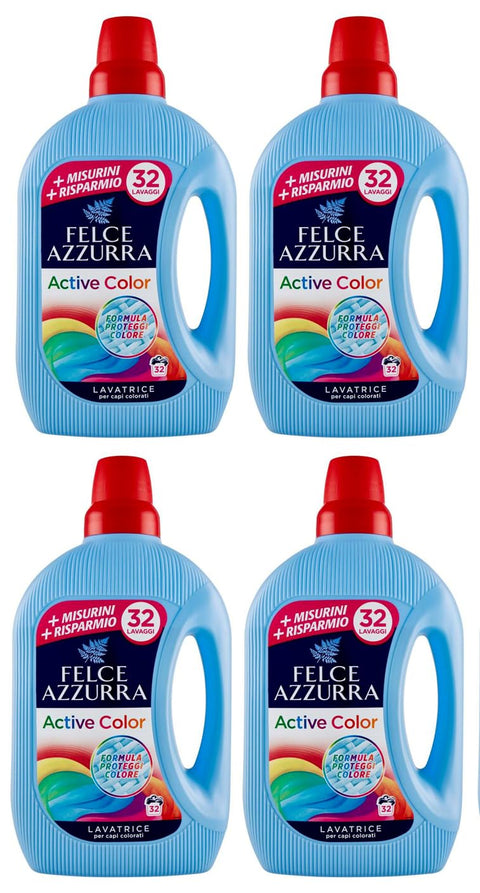 Felce Azzurra Lavatrice Active Color Lot De 4 Lessives Liquides Pour Machine À Laver Efficace Par Temps Froid, Pour Linge Coloré, 32 Lavages 1595 Ml
