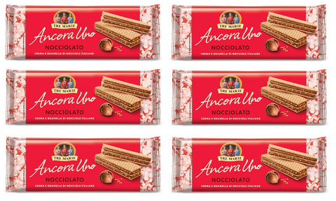 Lot De 6 Gaufres Tre Marie Ancora Uno Wafer Nocciolato Remplies De Crème Aux Noisettes Et Noisettes Hachées 140 G