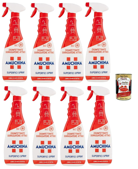 Amuchina Sgrassatore Attivo Superfici Spray Dégraissant Actif – Élimine Jusqu'à 100 % De Graisse Incrustée – Spray Nettoyant – 8 X 750 Ml + Italian Gourmet Polpa 400 G