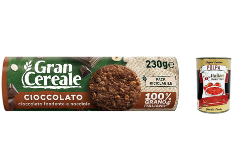 Mulino Bianco Gran Cereale Cacao Lot De 12 Biscuits Au Cacao Au Goût Complet, Riche En Fibres 230 G + Italian Gourmet Polpa 400 G