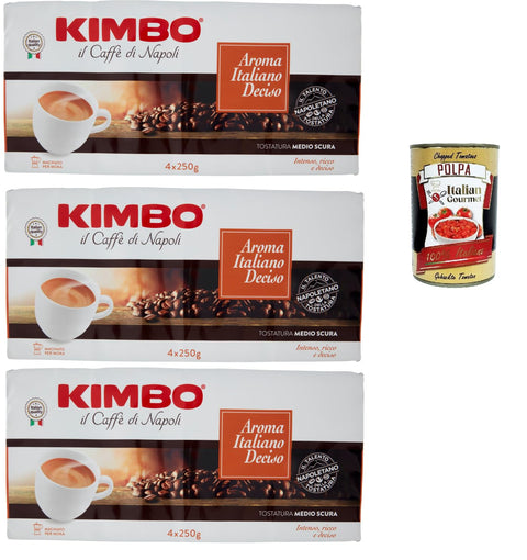Kimbo Aroma Italiano Deciso, Caffè Macinato, Italian Café Moulu, Convient Pour Cafetière Moka, Lot De 12x 250 Gr + Italian Gourmet Polpa 400g