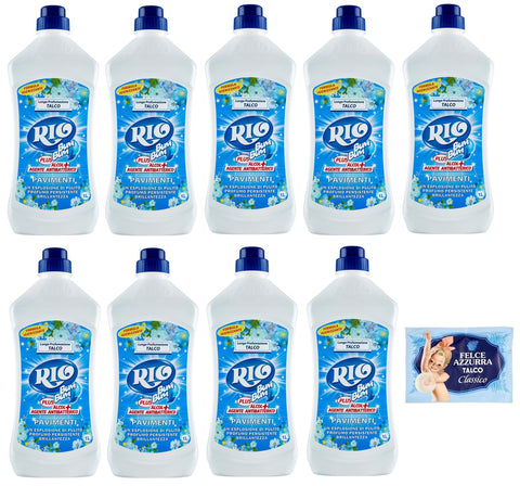 Rio Bum Bum Pavimenti Talco Lot De 9 Nettoyants Pour Sols Avec Alcool, Parfum Talc, 1 L + 1 Sachet De Talc Felce Azzurra Gratuit, Sachet De 100 G