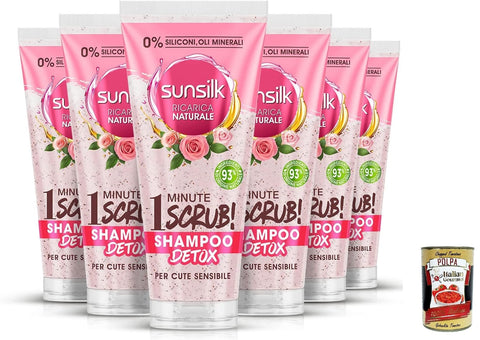 Sunsilk Lot De 6 Shampooings Détox Exfoliants Aux Extraits De Rose Pour Cuir Chevelu Sensible + Polpa Italien Gourmet 400 G