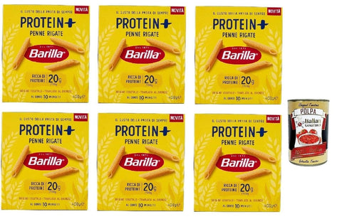 Barilla Protein+ Penne Rigate, High Protein, Pasta De Blé En Dur Italien, 6 Paquets De 400 G, Pâtes En Blé À 100% Italien, + Italian Gourmet Polpa 400g