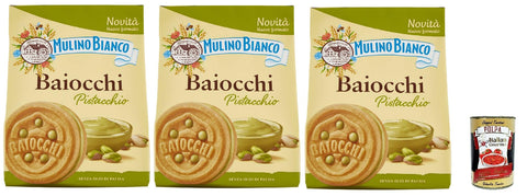 Mulino Bianco Baiocchi, Biscotti Al Pistacchio, Biscuits À La Pistache, Idéal Pour Le Petit Déjeuner Ou La Collation, Sans Huile De Palme, 3x 240g + Italian Gourmet Polpa 400g
