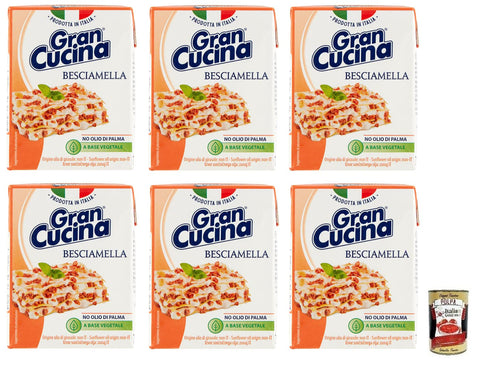 Gran Cucina Besciamella Lot De 6 Crèmes À Base De Plantes, Sauce Béchamel Pour Cuisson Sans Huile De Palme 200 G + Polpa Di Pomodoro Italian Gourmet Polpa Di Pomodoro 400 G