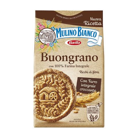 Mulino Bianco, Buongrano - Biscuit 100% Intègral Saupoudrés De Sucre De Canne Riche En Fibres Et Réalisée À Partir De Farine Issue De L'agriculture Durable - 1 Paquet De 350g