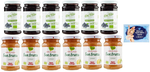 Lot De 12 Paquets De Test De Confiture Ohi Vita Myrtille + Rigoni Di Asiago, Compote De Fruits Crémeux, Pot De 250 G + 1 Sachet De Talc Felce Azzurra 100 G