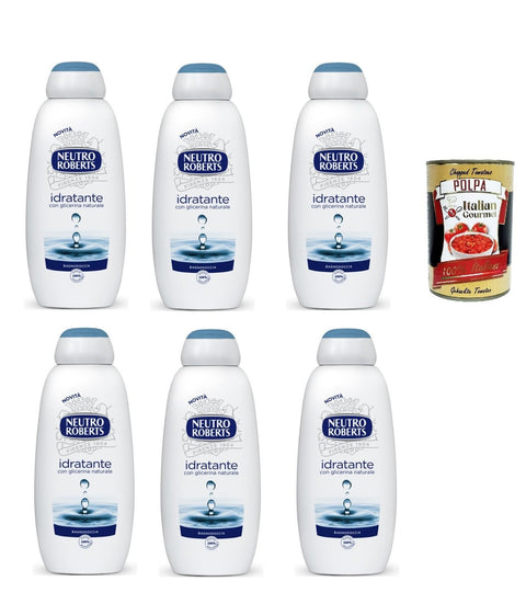 Neutro Roberts Bagnoschiuma Idratante Bagnodoccia Formule Bain Corporel Hydratante Et Enveloppante, Avec Glycérine D'origine 100 % Naturelle, 6 X 450 Ml + Polpa Italien Gourmet 400 G