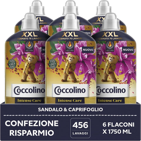 Coccolino Assouplissant Concentré Sandale Et Chèvrefeuille, Adoucissant Machine À Laver Intense Care Avec Technologie Pro-Fibre, Format Xxl Jusqu'à 456 Lavages, 6 Pièces De 1750 Ml