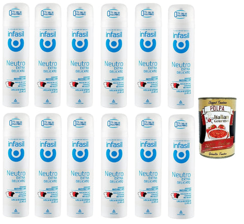 Infasil Extra Delicato Lot De 12 Déodorants Neutres En Spray 150 Ml + Polpa Italien Gourmet 400 G