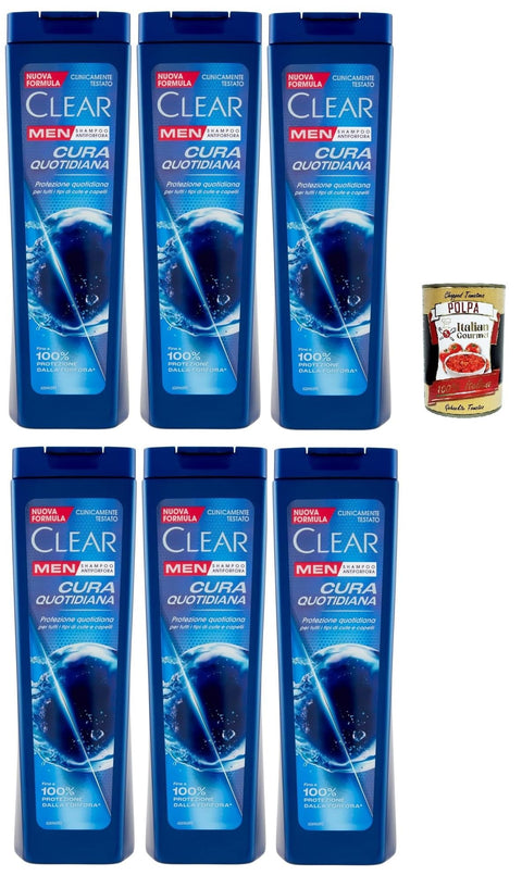 Clear Cura Quotidiana Men Shampooing Pour Tous Les Types De Cheveux Et De Cuir Chevelu – Shampooing De Soin Quotidien 6 X 225 Ml + Italian Gourmet Polpa 400 G
