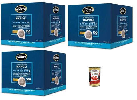 Caffè Motta, Espresso Bar Napoli Napoletano, Cialde Compostabili, Cialde Ese 44mm, 3x Box Lot De 100 Dosettes De Café + Italian Gourmet Polpa 400g