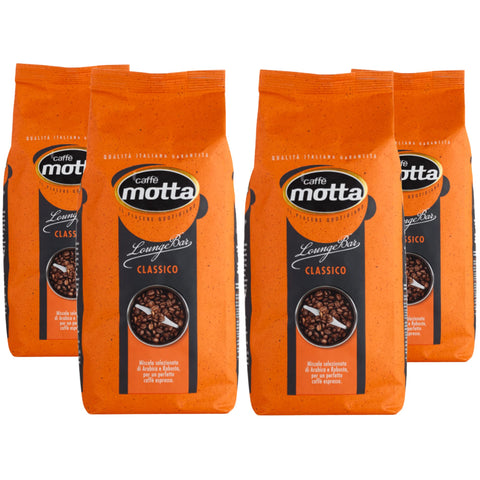 Caffe' Motta Caffe En Grains 4 Kg, Grains De Café De Qualité Lounge Bar Espresso Classic Mélange Arabica Et Robusta, Fabriqué En Italie (4 Boîtes De 1 Kg)