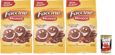 Balocco Faccine Biscotti Con Cioccolato E Nocciole, Biscuits Au Chocolat Et Aux Noisettes, 3x 350g + Italian Gourmet Polpa 400g