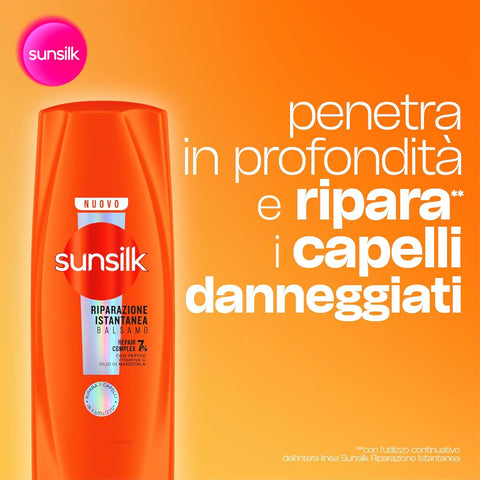 3x Sunsilk, Balsamo Riparazione Istantanea Après-shampoing réparateur dès la première utilisation* pour cheveux abîmés, formule enrichie à 7 % d'un complexe réparateur aux peptides, vitamine C et huile d'amande douce, 200 ml