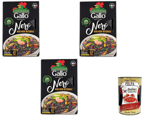 Riso Gallo Riso Nero Integral Lot De 3 Boîtes De Riz Noir À Grains Entiers 100 % Riz Italien 500 G + 400 G